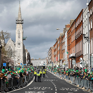 Gathering for the parade on St Patrick's Day